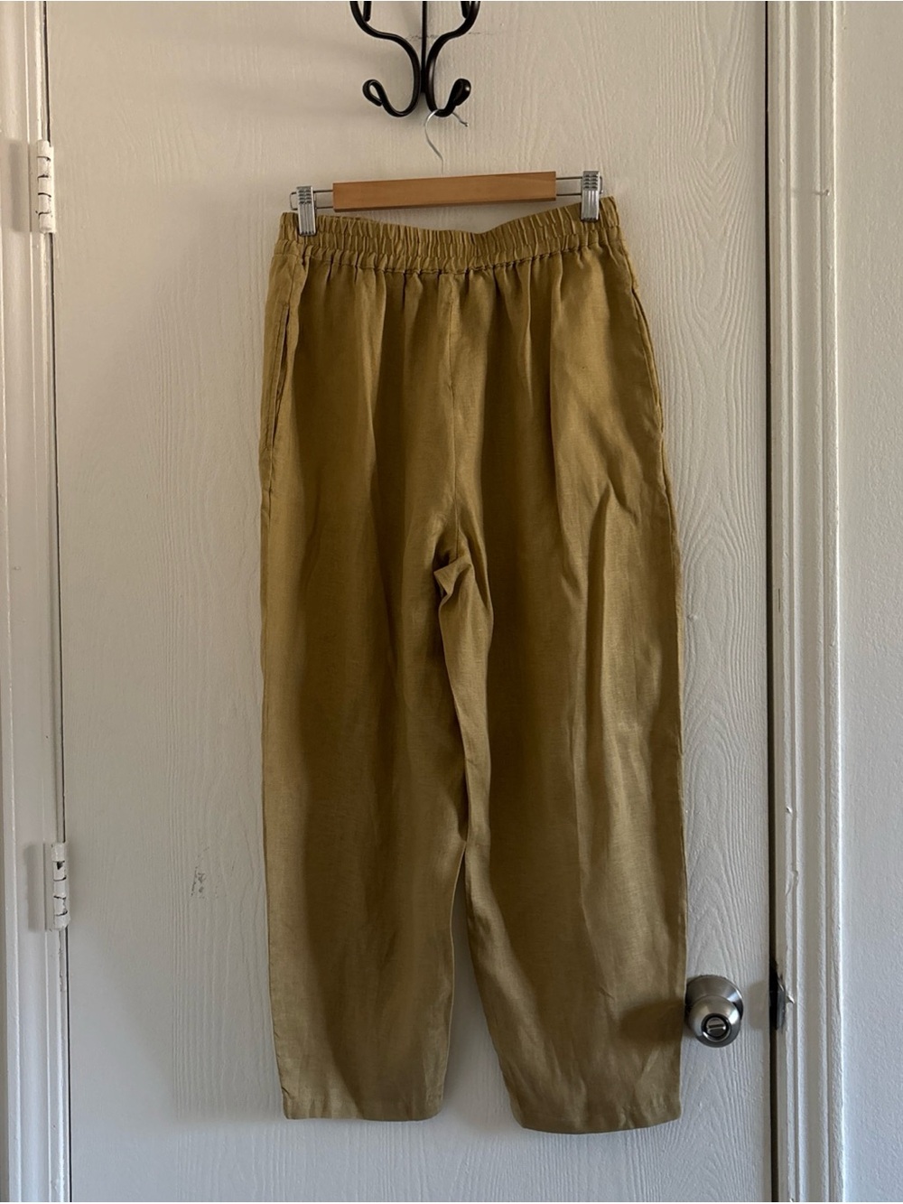 Zara 100% Linen Pull-On Pants Size M Camel Tan Pockets - Picture 4 of 8